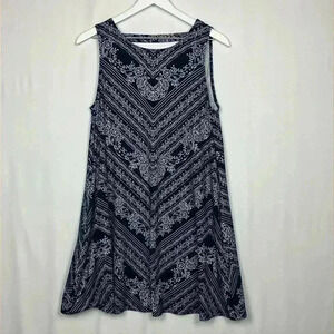 Nine Britton Womens Tunic Navy & White L Floral Print Knee Length Strap Back EUC